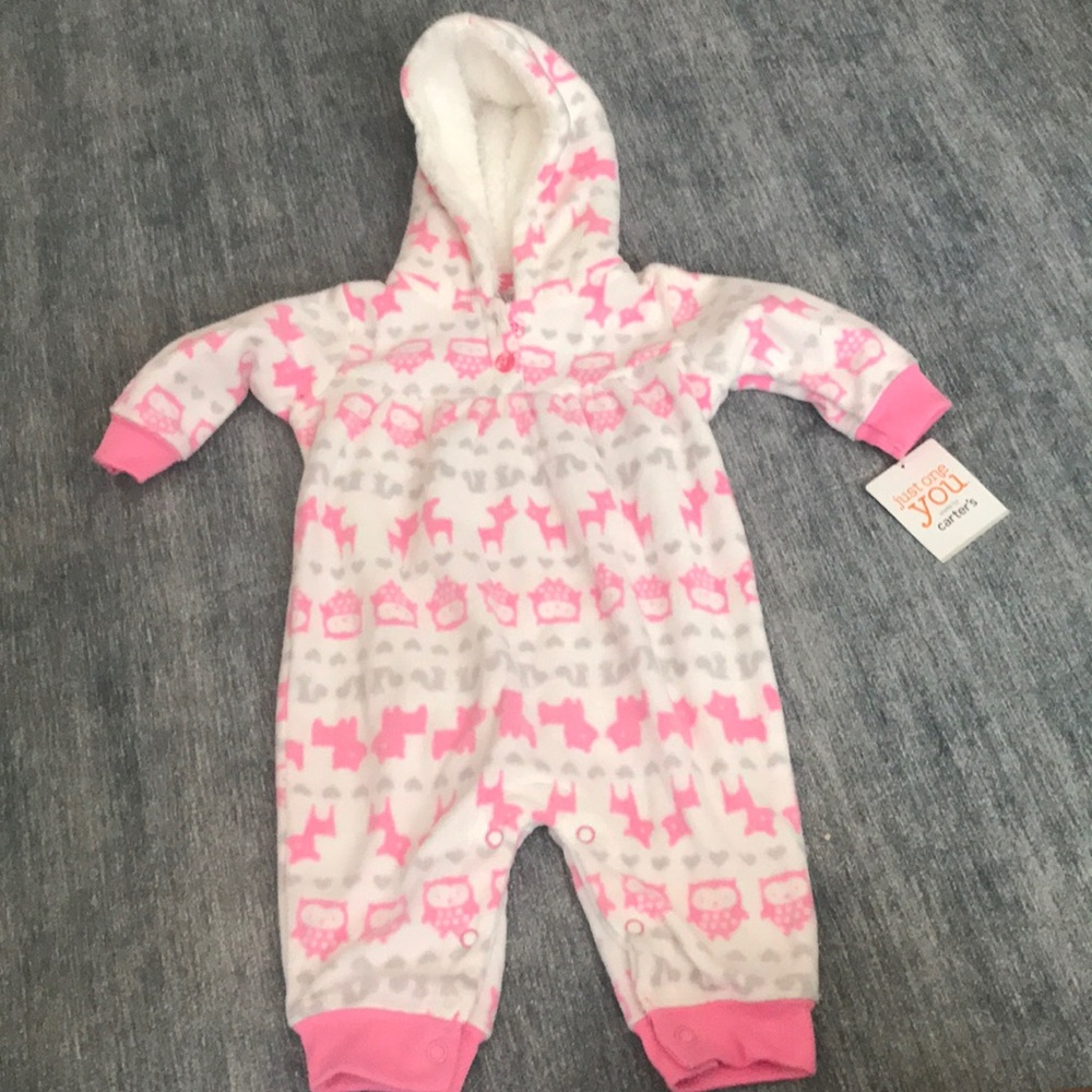 Just One You Polyester winter onesie with hoodie.